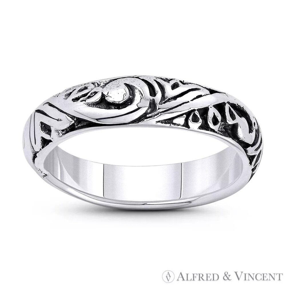 Swirl Pattern "Wind Gust" Engraved Design Ring in .925 Sterling Silver Size 10